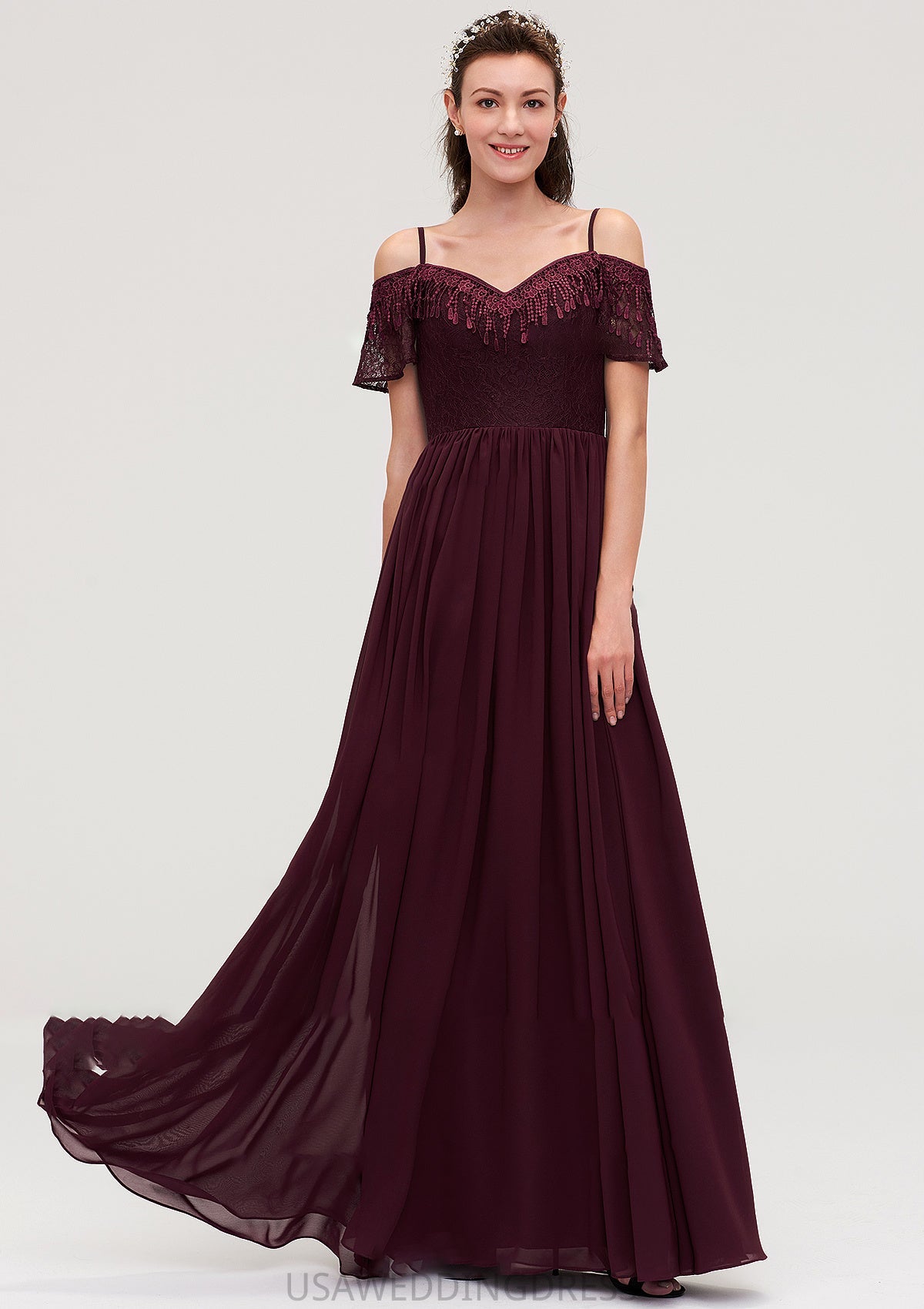 Off-the-Shoulder Sleeveless Chiffon A-line/Princess Long/Floor-Length Bridesmaid Dresseses With Lace Deborah DSP0025449