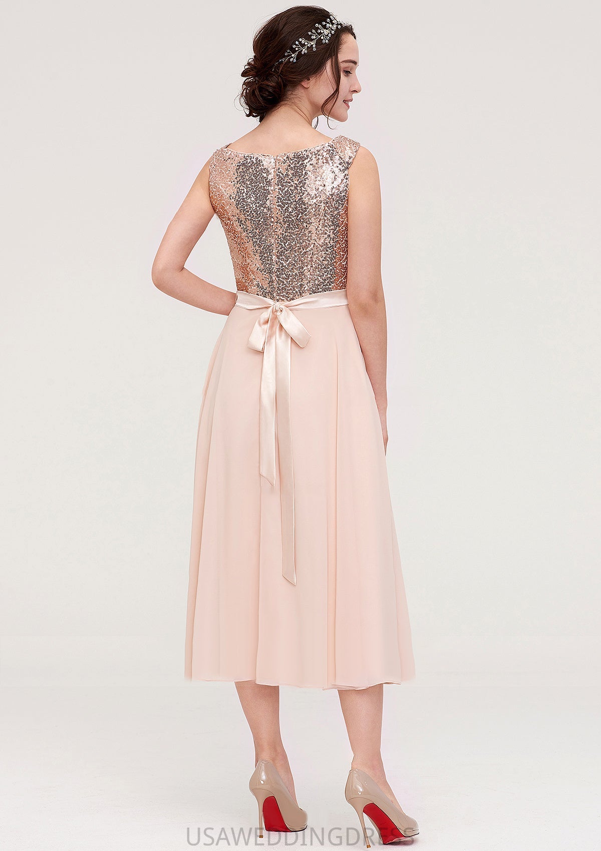 Sleeveless Bateau Chiffon A-line/Princess Bridesmaid Dresses With Sashes Sequins Regan DSP0025454