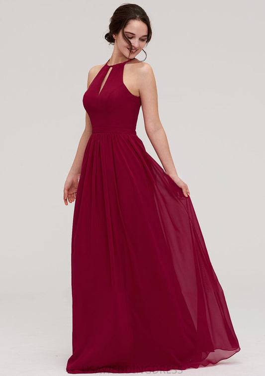 Scoop Neck Sleeveless A-line/Princess Long/Floor-Length Chiffon Bridesmaid Dresseses With Pleated Ursula DSP0025456