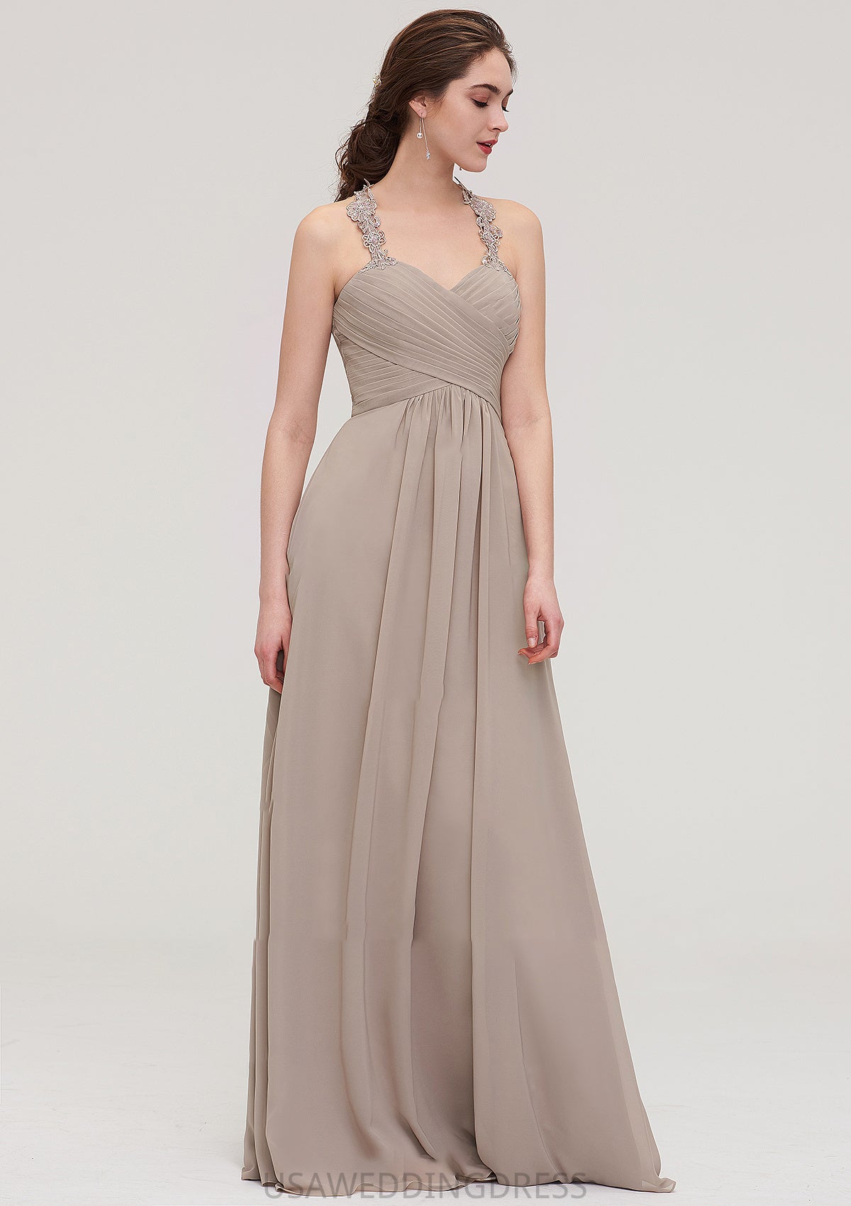 Sleeveless Sweetheart Long/Floor-Length Chiffon A-line/Princess Bridesmaid Dresses With Pleated Lace Rubi DSP0025457
