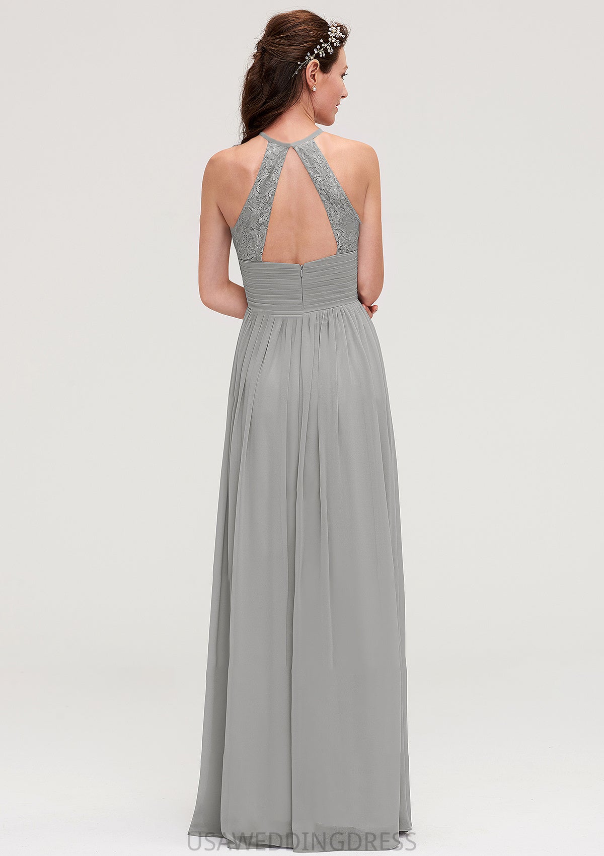 Sleeveless Scoop Neck Chiffon A-line/Princess Long/Floor-Length Bridesmaid Dresseses With Pleated Lace Trudie DSP0025460