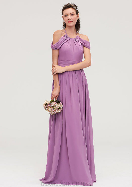 Scoop Neck Sleeveless Chiffon A-line/Princess Long/Floor-Length Bridesmaid Dresseses With Pleated Eliza DSP0025461