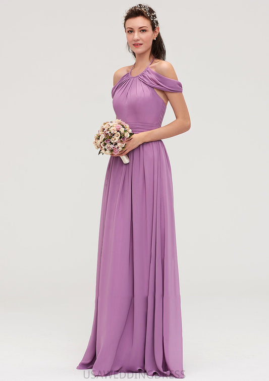 Scoop Neck Sleeveless Chiffon A-line/Princess Long/Floor-Length Bridesmaid Dresseses With Pleated Eliza DSP0025461