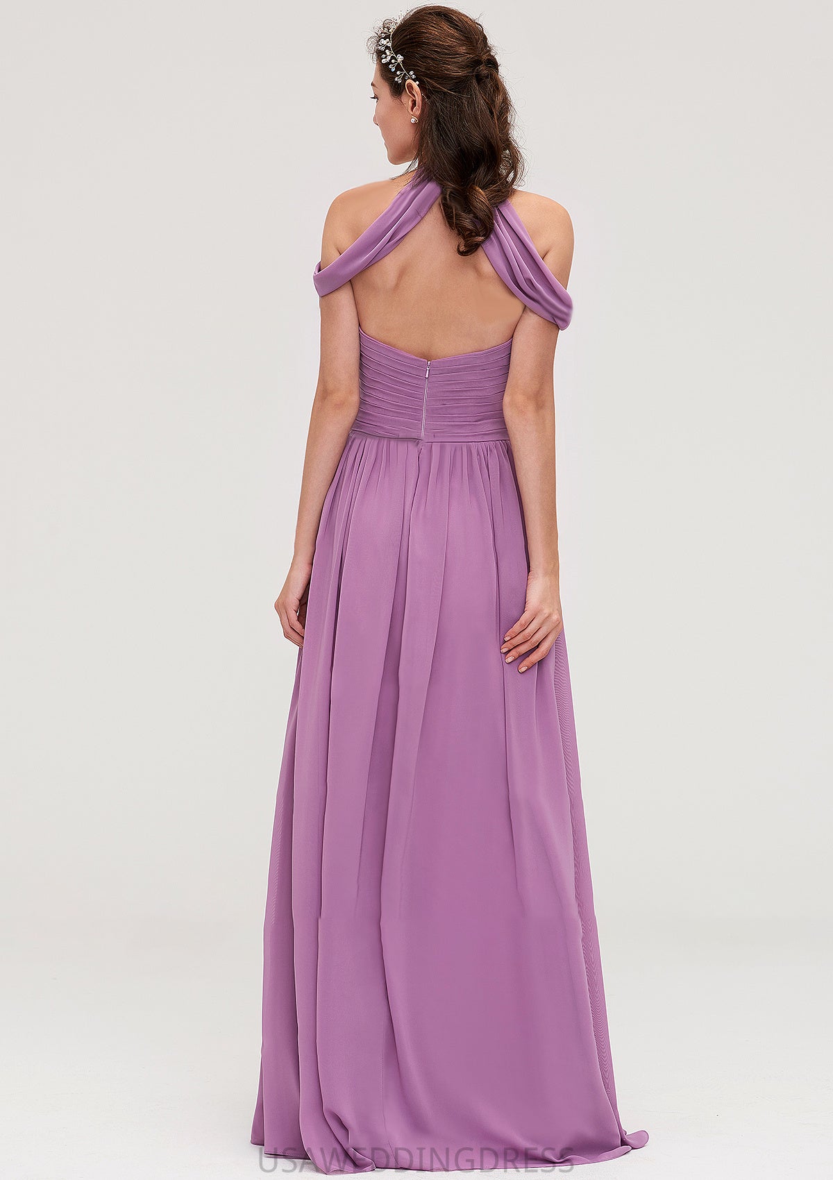 Scoop Neck Sleeveless Chiffon A-line/Princess Long/Floor-Length Bridesmaid Dresseses With Pleated Eliza DSP0025461