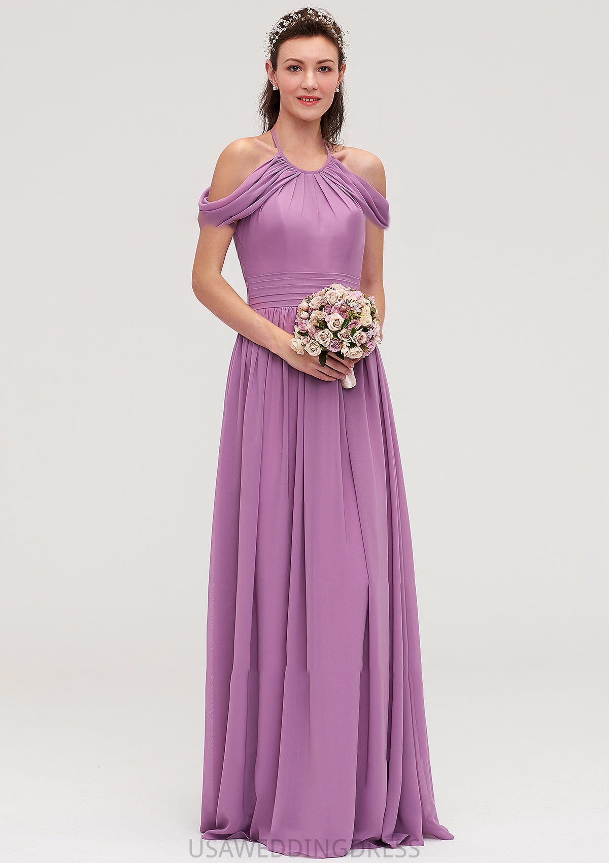Scoop Neck Sleeveless Chiffon A-line/Princess Long/Floor-Length Bridesmaid Dresseses With Pleated Eliza DSP0025461