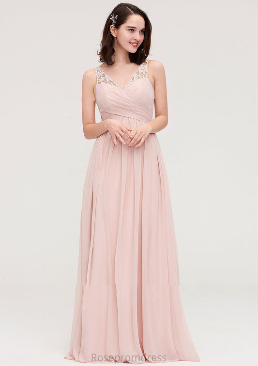 Sleeveless V Neck Long/Floor-Length Chiffon A-line/Princess Bridesmaid Dresses With Pleated Appliqued Jaden SRSP0025467