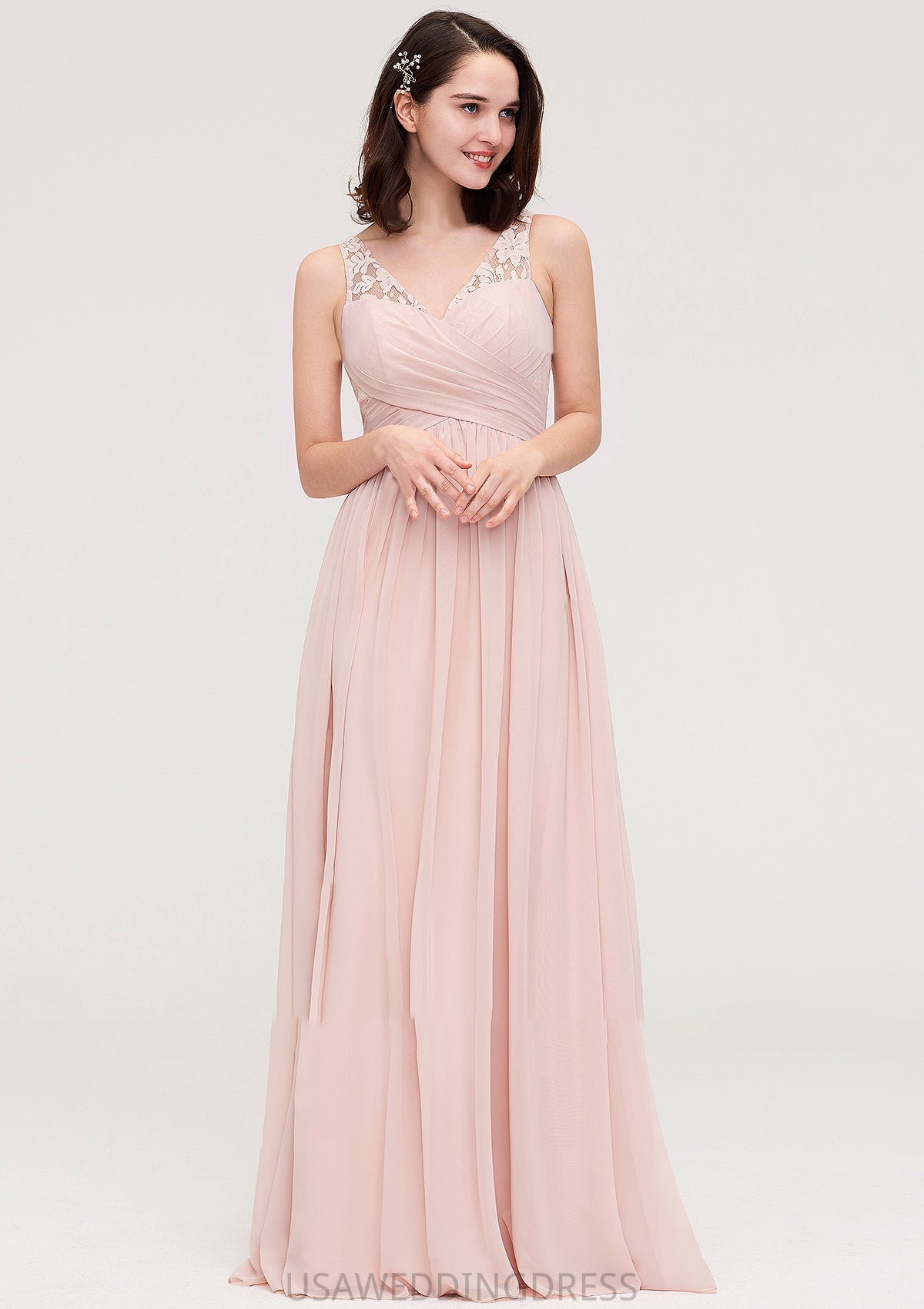 Sleeveless V Neck Long/Floor-Length Chiffon A-line/Princess Bridesmaid Dresses With Pleated Appliqued Aspen DSP0025467