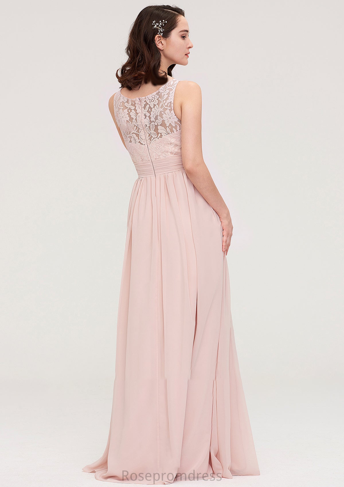 Sleeveless V Neck Long/Floor-Length Chiffon A-line/Princess Bridesmaid Dresses With Pleated Appliqued Jaden SRSP0025467