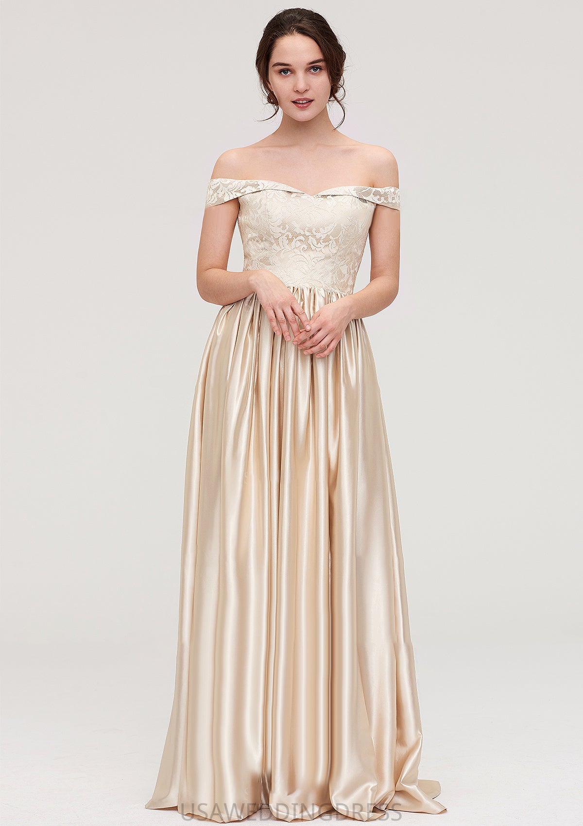 Off-the-Shoulder SleevelessA-line/Princess Charmeuse  Long/Floor-Length Bridesmaid Dresses With Appliqued Nevaeh DSP0025469