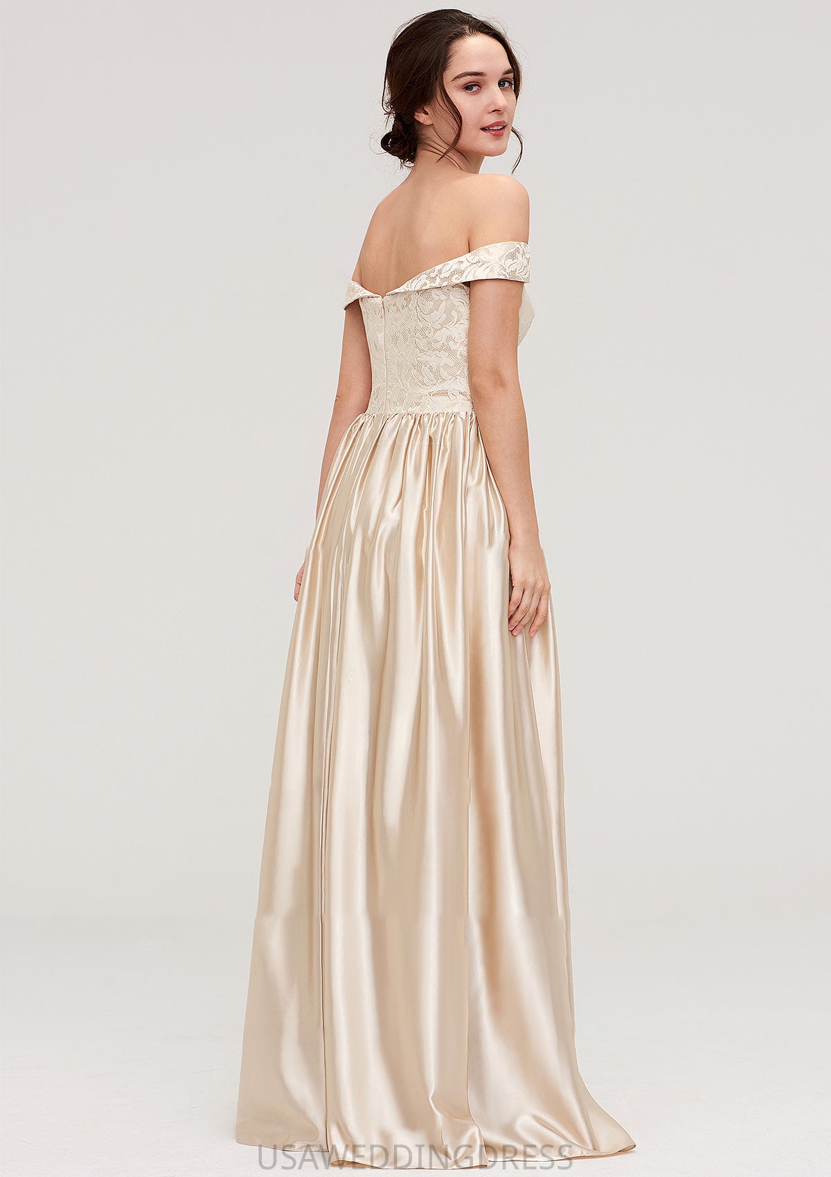 Off-the-Shoulder SleevelessA-line/Princess Charmeuse  Long/Floor-Length Bridesmaid Dresses With Appliqued Nevaeh DSP0025469