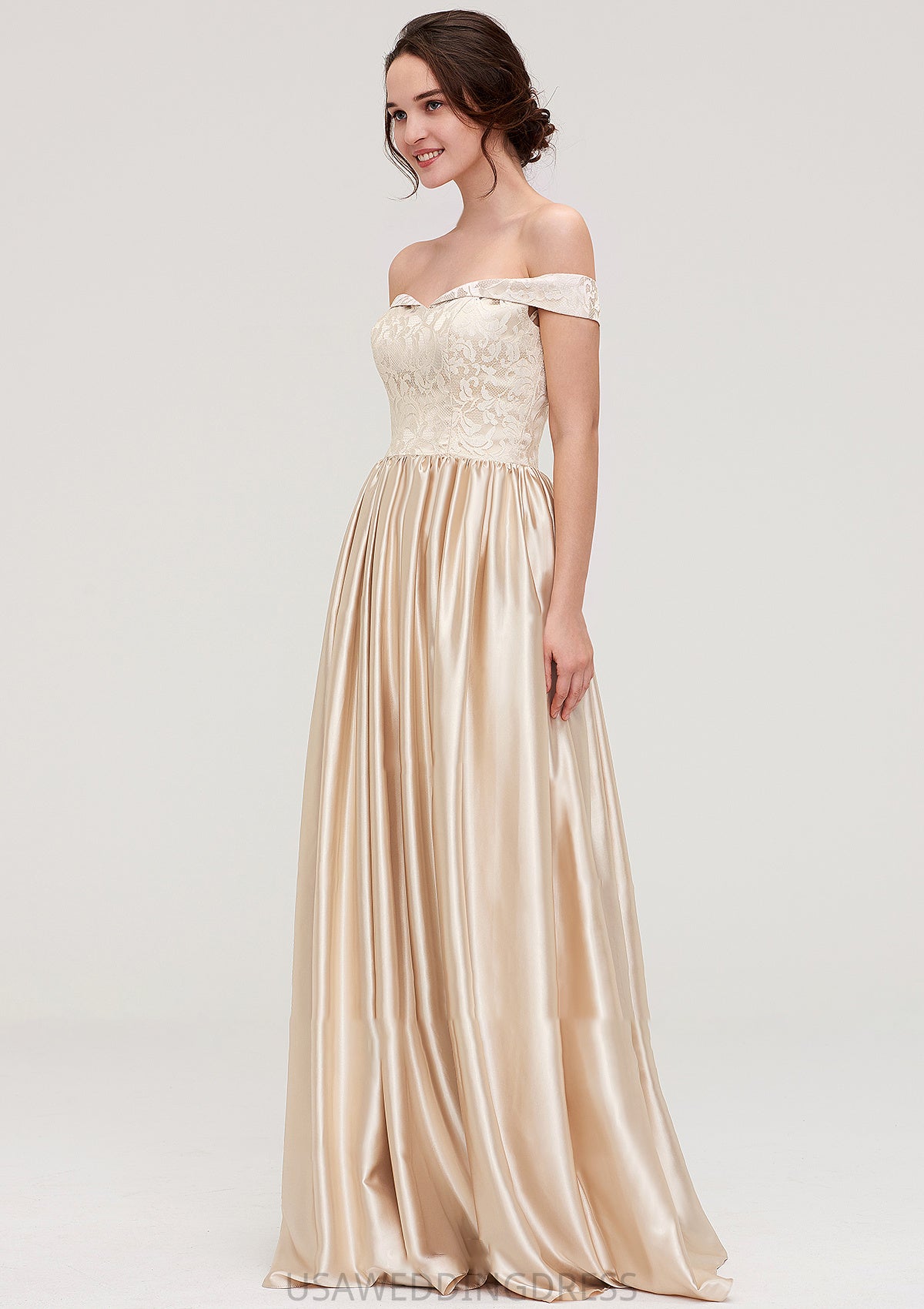Off-the-Shoulder SleevelessA-line/Princess Charmeuse  Long/Floor-Length Bridesmaid Dresses With Appliqued Nevaeh DSP0025469