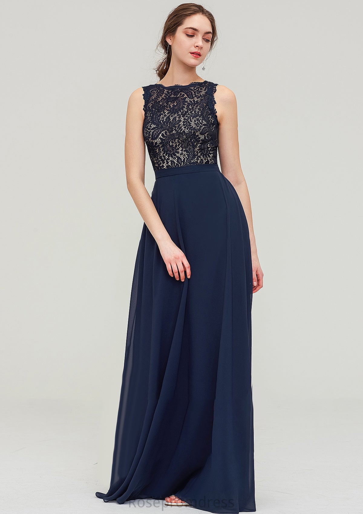 Sleeveless Bateau Long/Floor-Length  Chiffon A-line/Princess Bridesmaid Dresses With Sashes Lace Marely SRSP0025471