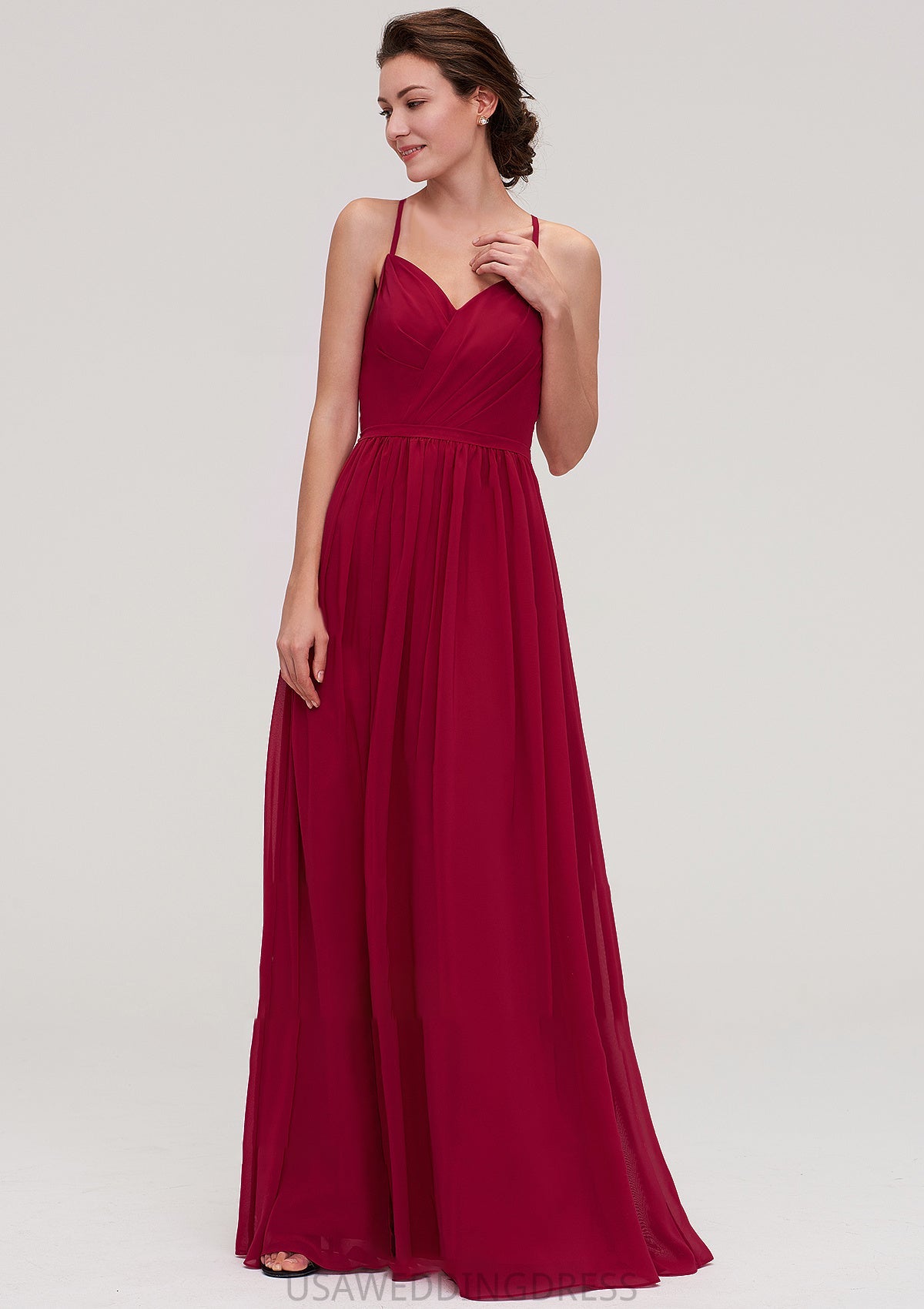 Sleeveless Sweetheart Long/Floor-Length Chiffon A-line/Princess Bridesmaid Dresseses With Split Pleated Peggie DSP0025477