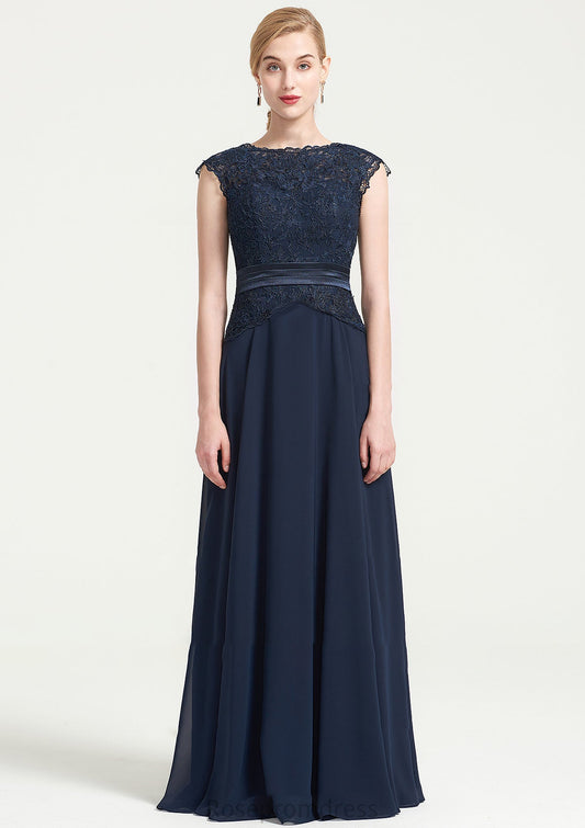 Bateau Sleeveless A-line/Princess Chiffon Long/Floor-Length Bridesmaid Dresses With Sashes Lace Pleated Jill SRSP0025480