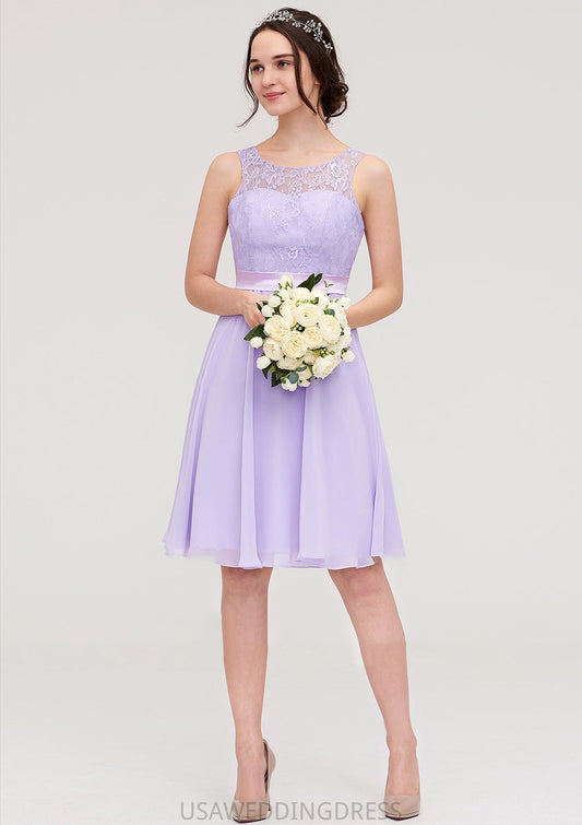 Sleeveless Knee-Length Chiffon A-line/Princess Bridesmaid Dresses With Sashes Lace Jolie DSP0025481