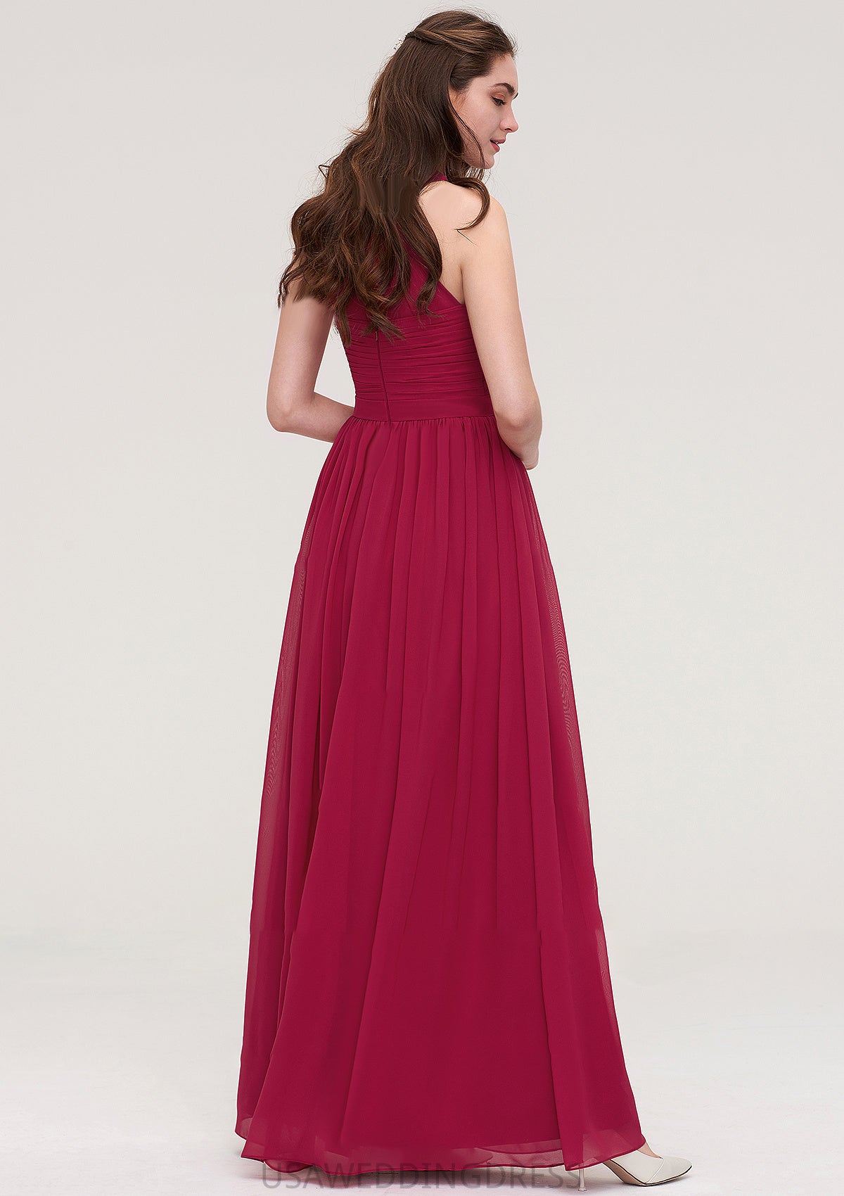Halter Sleeveless Long/Floor-Length Chiffon A-line/Princess Bridesmaid Dresses With Pleated Nellie DSP0025483