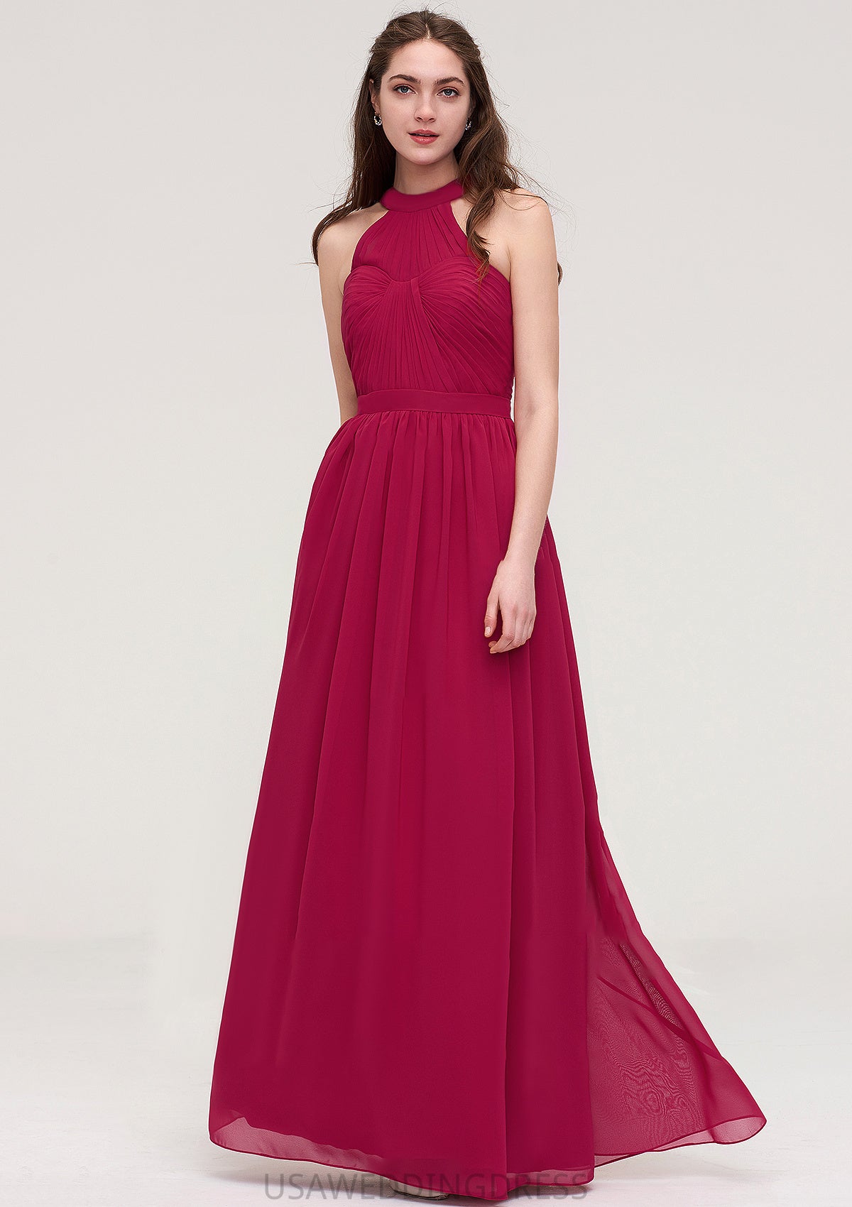 Halter Sleeveless Long/Floor-Length Chiffon A-line/Princess Bridesmaid Dresses With Pleated Nellie DSP0025483