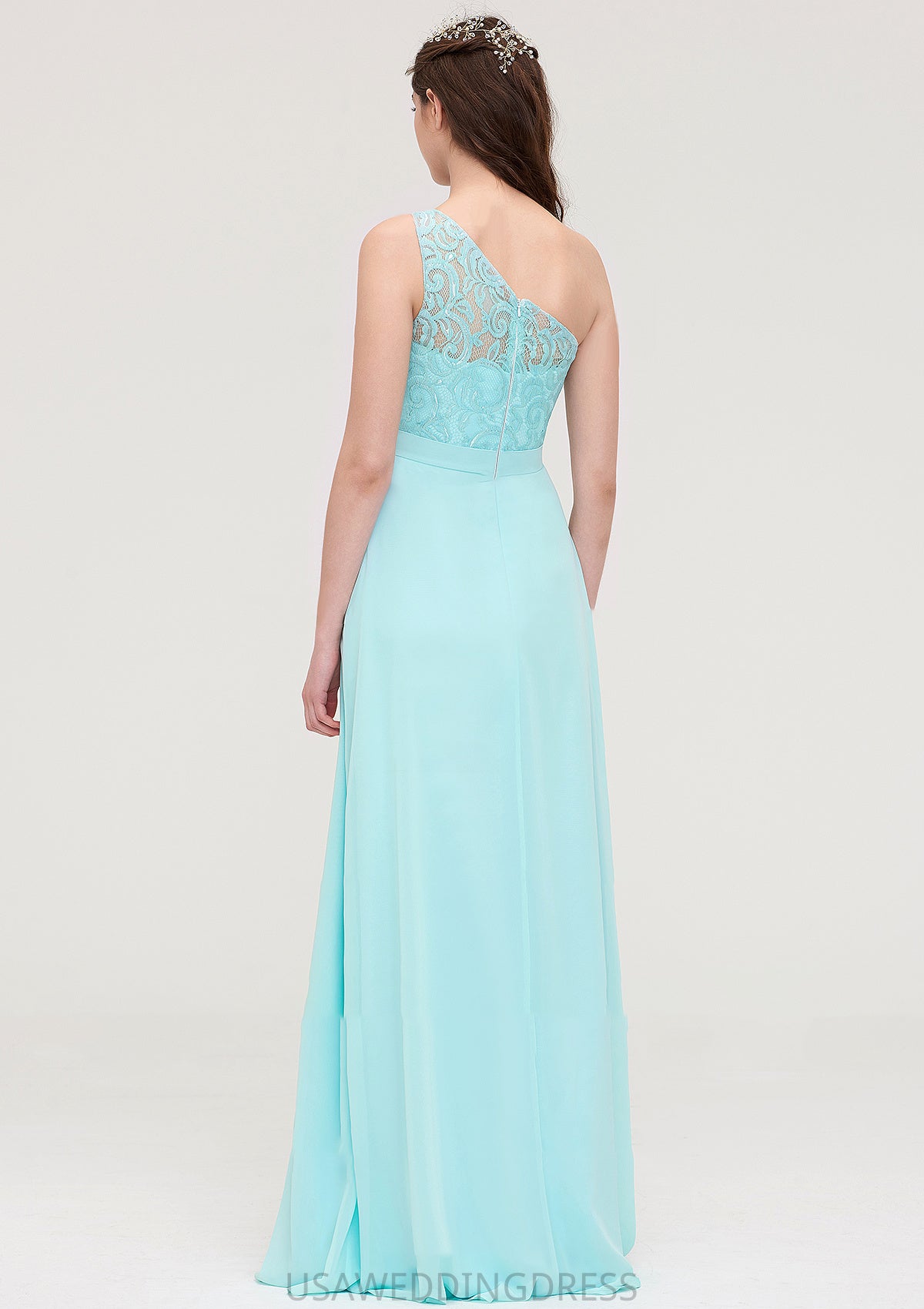 One-Shoulder Sleeveless Long/Floor-Length Chiffon A-line/Princess Bridesmaid Dresses With Lace Liliana DSP0025491