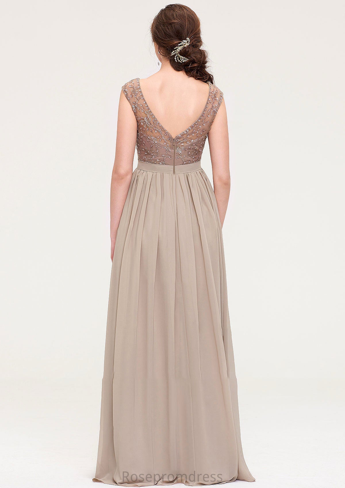 Sleeveless Scoop Neck Long/Floor-Length Chiffon A-line/Princess Bridesmaid Dresses With Sequins Beading Lace Pleated Ariel SRSP0025493