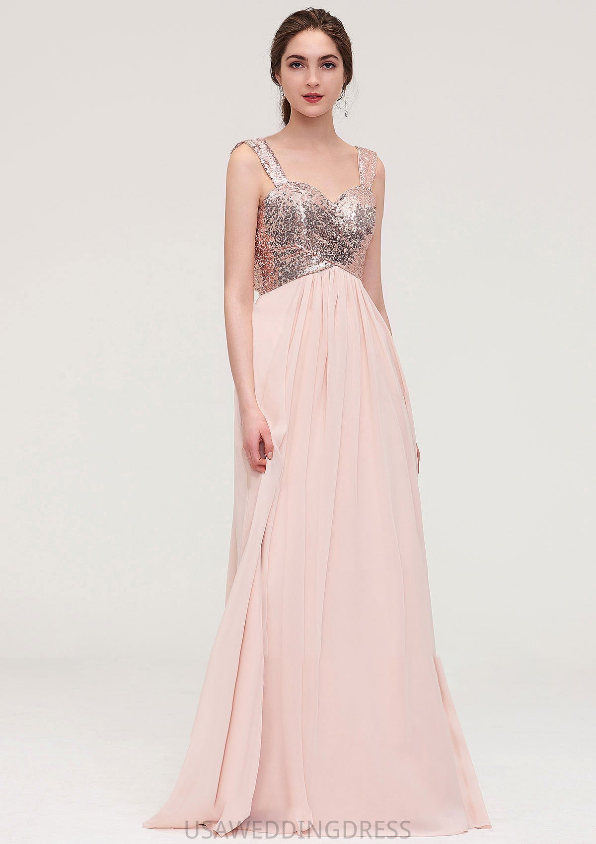 Sleeveless Long/Floor-Length Sweetheart A-line/Princess Chiffon Bridesmaid Dresses With Pleated Sequins Aliya DSP0025494