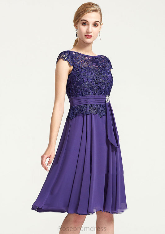 Sleeveless Bateau Knee-Length A-line/Princess Chiffon Bridesmaid Dresses With Rhinestone Appliqued Sashes Salome SRSP0025496