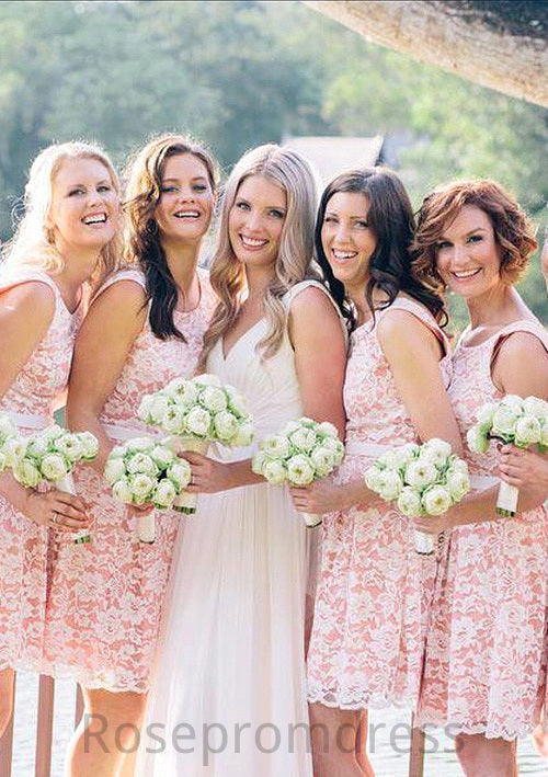 Scoop Neck A-Line/Princess Short/Mini Chiffon Bridesmaid Dresses With Lace Jaylee SRSP0025499