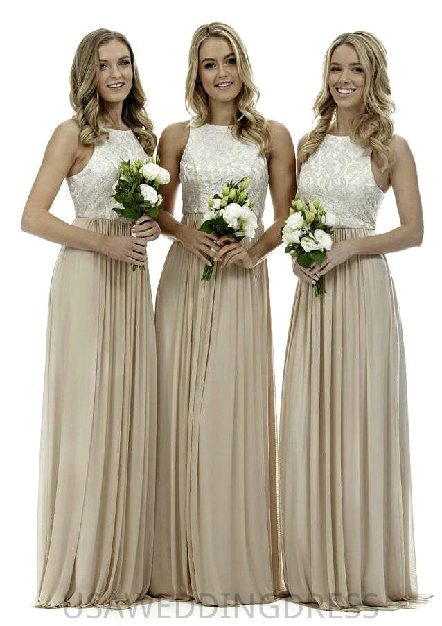 Bateau A-Line/Princess Long/Floor-Length Chiffon Bridesmaid Dresses With Lace Gertie DSP0025503