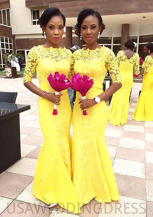 Bateau Sheath/Column Sweep Train Chiffon Bridesmaid Dresses With Lace Danna DSP0025514