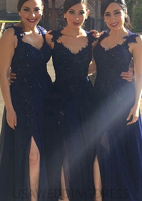 V-Neck A-Line/Princess Sweep Train Chiffon Bridesmaid Dresses With Crystal Detailing Katherine DSP0025526