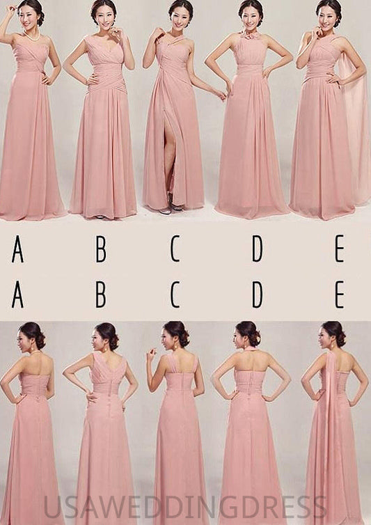 Beautiful Pleated Zipper Back Floor-Length A-Line Combination Bridesmaid Dresseses Elaine DSP0025537