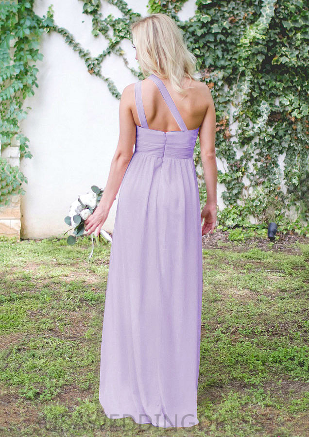 One-Shoulder A-Line/Princess Long/Floor-Length Chiffon Bridesmaid Dresses With Pleated Kaelyn DSP0025544