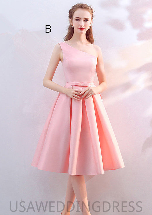 Off-the-Shoulder A-line/Princess Knee-Length Satin A-line/Princess Bridesmaid Dresses With Waistband Jaliyah DSP0025568