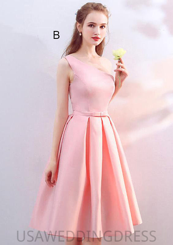 Off-the-Shoulder A-line/Princess Knee-Length Satin A-line/Princess Bridesmaid Dresses With Waistband Jaliyah DSP0025568