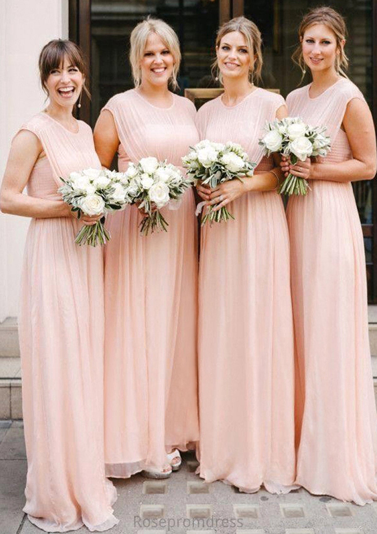 Sleeveless Scoop Neck Long/Floor-Length A-line/Princess Chiffon Bridesmaid Dresseses With Pleated Amira SRSP0025595