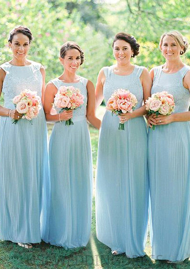 Sleeveless Scoop Neck Long/Floor-Length Chiffon A-line/Princess Bridesmaid Dresseses With Lace Taliyah DSP0025596