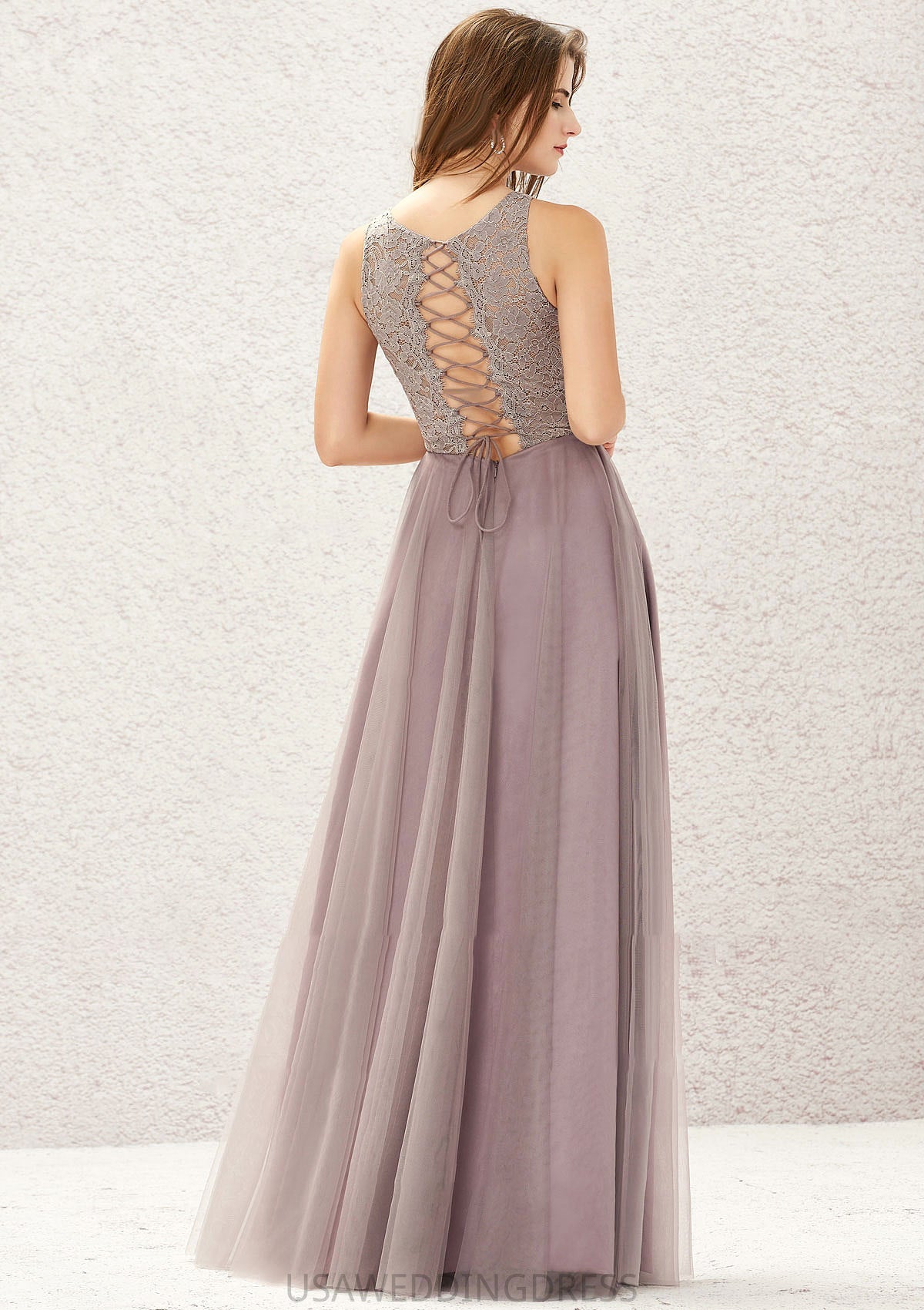 A-line Scoop Neck Sleeveless Lace Tulle Long/Floor-Length Bridesmaid Dresses Nola DSP0025631