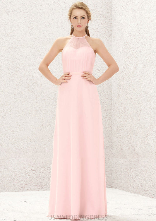 A-line Halter Sleeveless Chiffon Long/Floor-Length Bridesmaid Dresses Harley DSP0025635