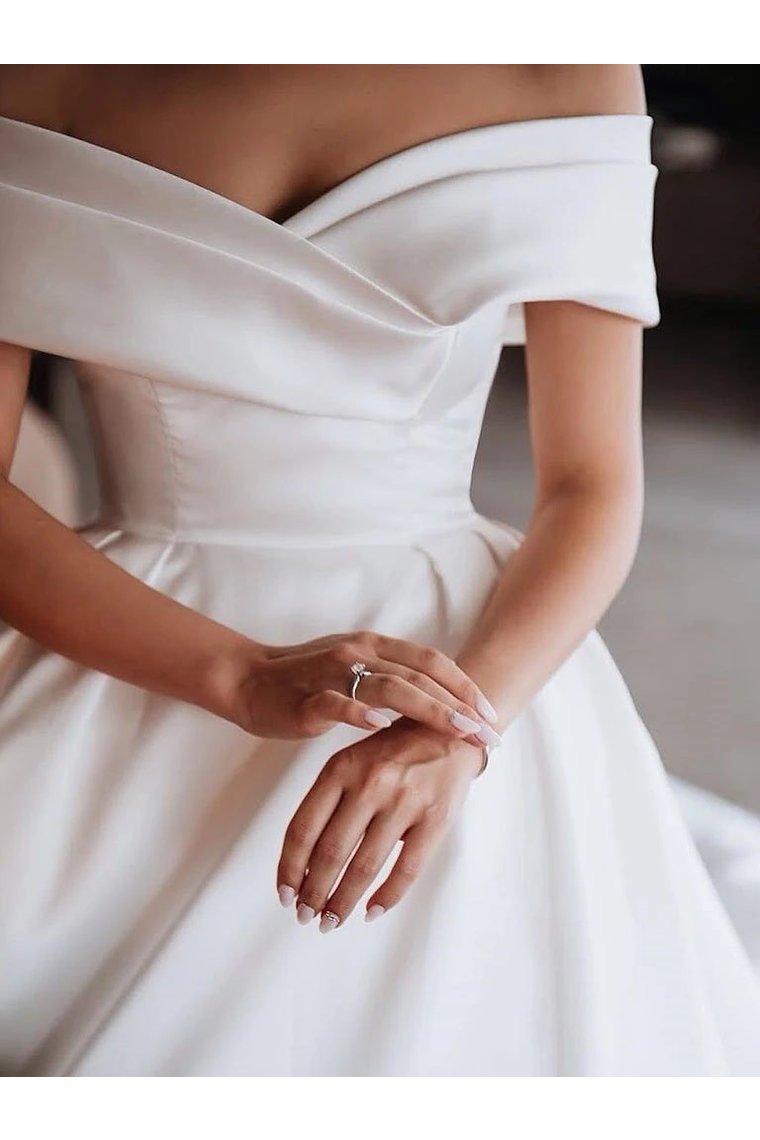 Ball Gown Off The Shoulder Satin White Sweetheart Wedding Dresses Wedding SRSP46AJRNZ
