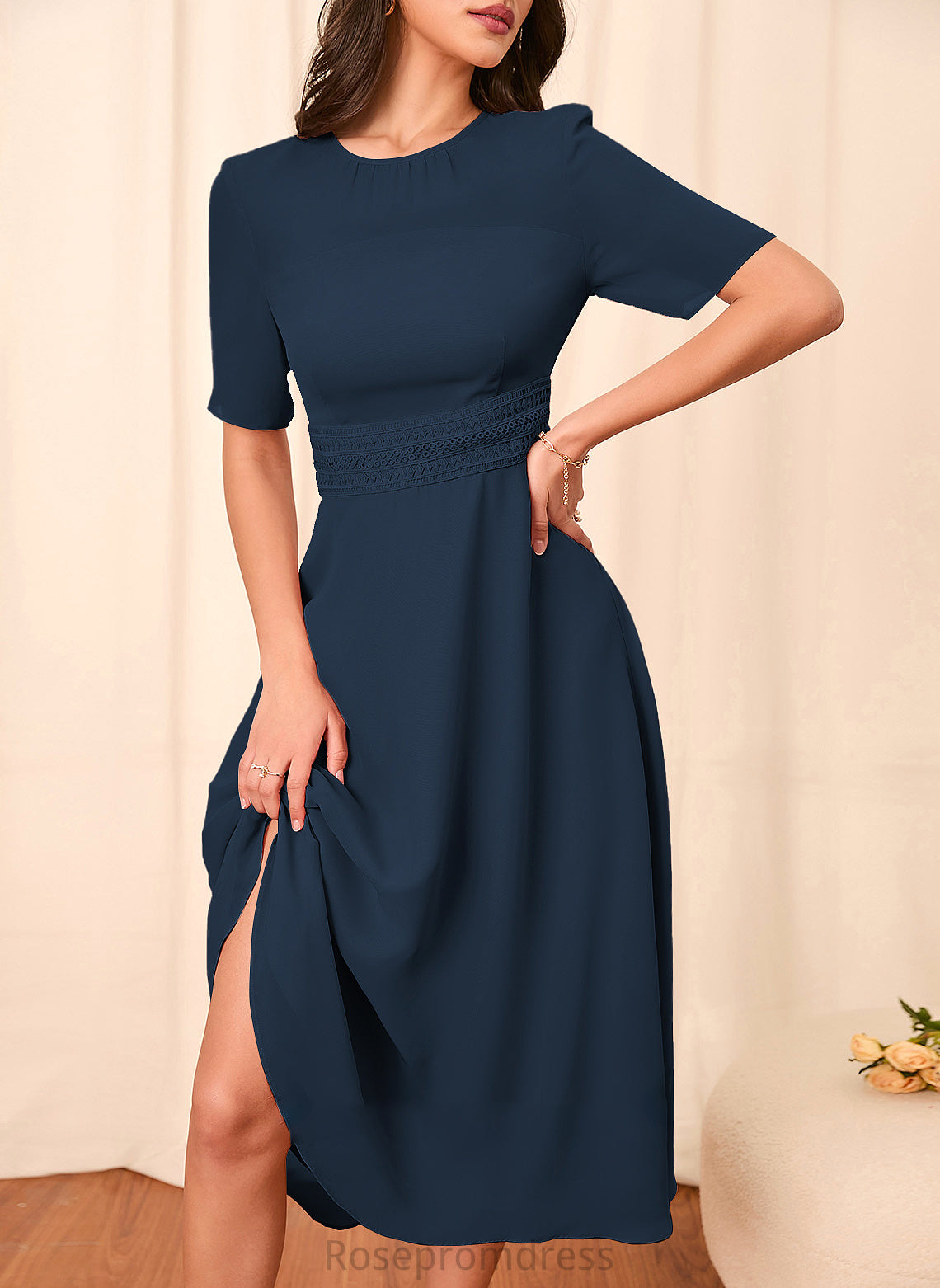 Fabric Straps A-Line Silhouette Length Knee-Length Sleeve Sleeves Taniyah One Shoulder Floor Length Natural Waist Bridesmaid Dresses