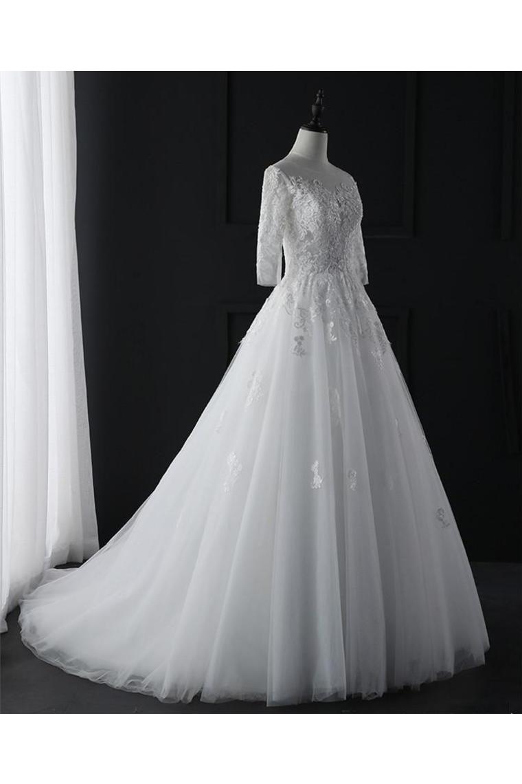 Romantic 3/4 Sleeves Illusion Neckline Appliques Wedding SRSPEG4NEPJ