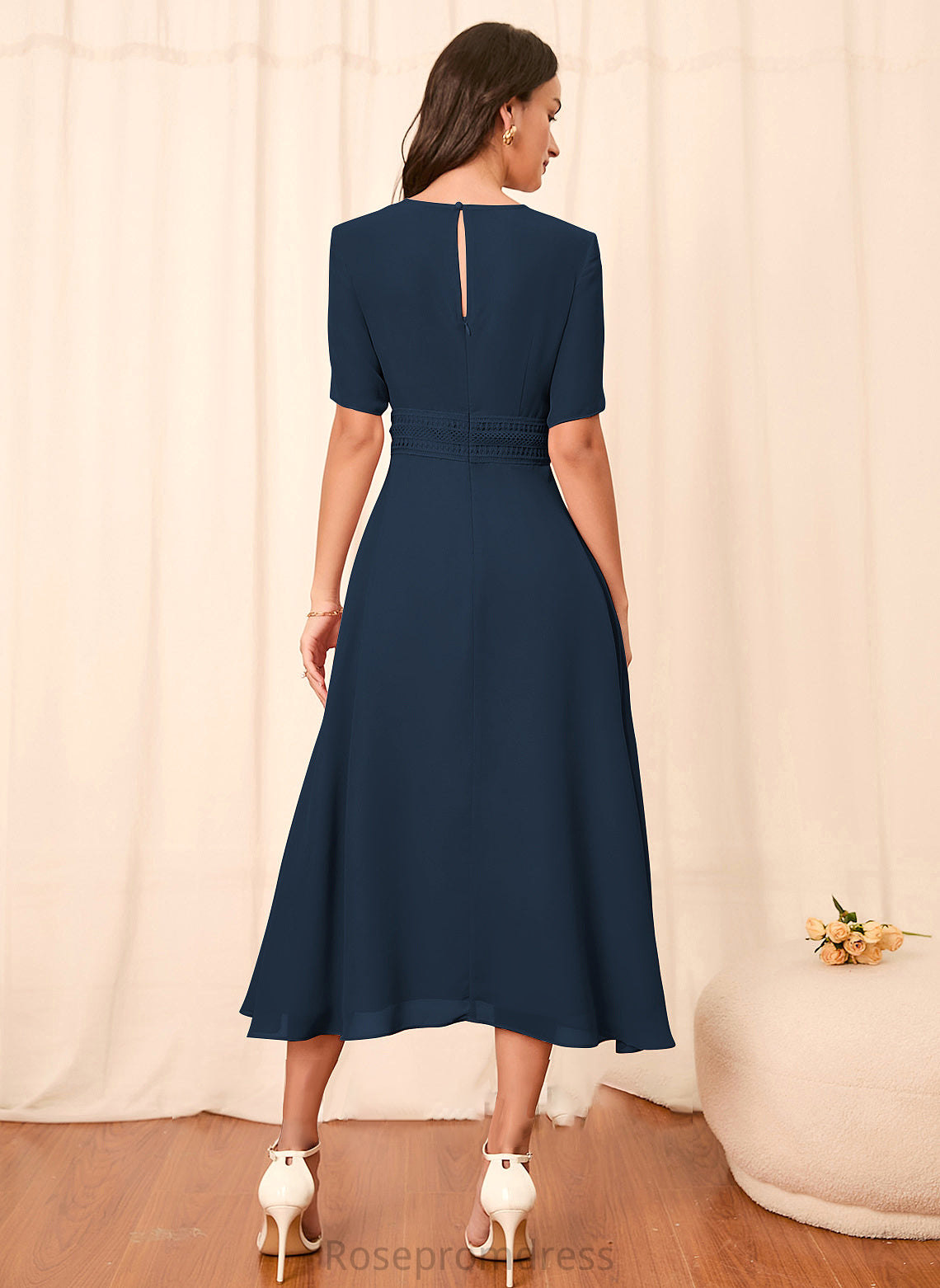 Fabric Straps A-Line Silhouette Length Knee-Length Sleeve Sleeves Taniyah One Shoulder Floor Length Natural Waist Bridesmaid Dresses