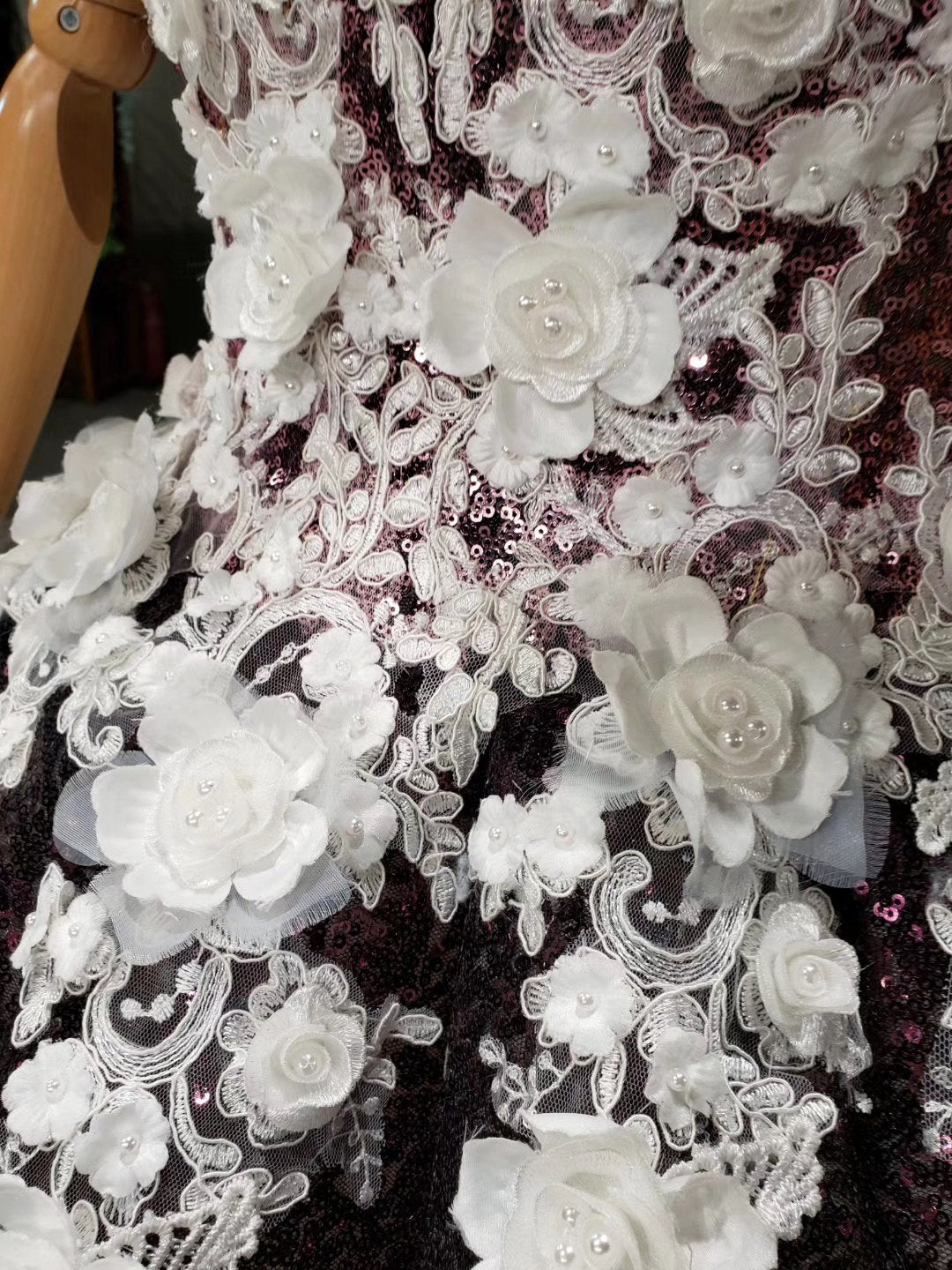 Ball Gown Off the Shoulder V Neck Satin Prom Dresses with Hand Made Flowers, Quinceanera Dress SRS15064