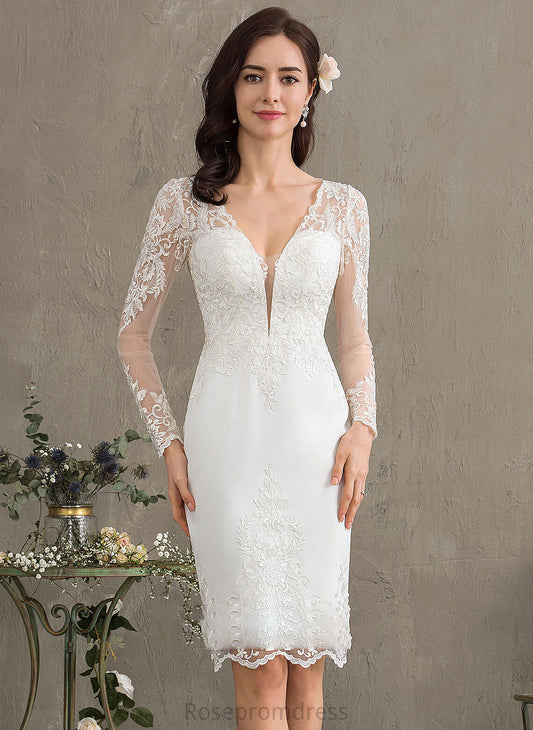 Dress Stretch Sheath/Column Knee-Length Pamela Wedding Crepe Wedding Dresses V-neck