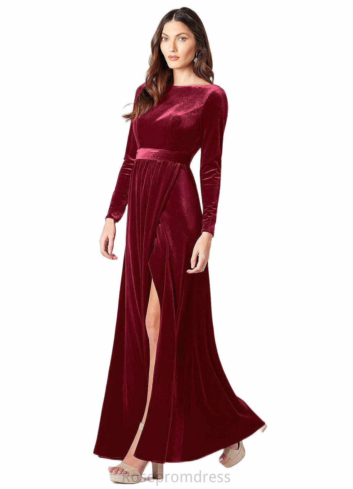 Alia A-Line Long Sleeve Velvet Floor-Length Dress SRSP0019799