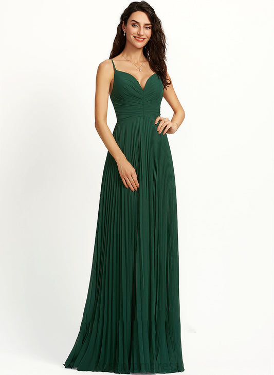 Silhouette V-neck Fabric Length A-Line Embellishment Floor-Length Pleated Neckline Hadassah Bridesmaid Dresses