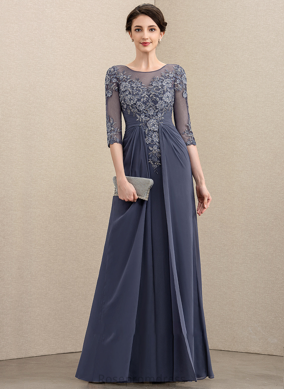 Bride Mother Scoop of Dress Neck Sally Floor-Length Lace Chiffon Mother of the Bride Dresses A-Line the