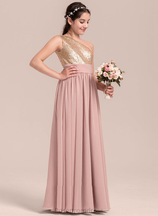 One-Shoulder Ruffle Junior Bridesmaid Dresses Chiffon Undine A-Line Floor-Length With