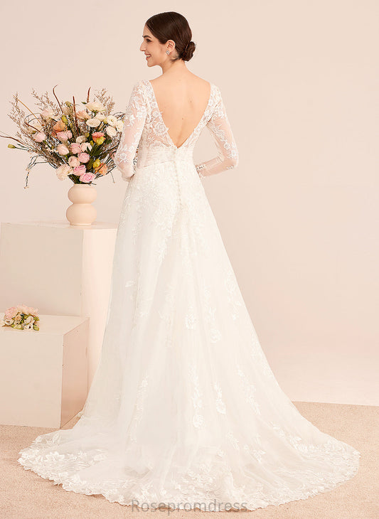 Sequins With Court Wedding Train V-neck Wedding Dresses Maci A-Line Dress Beading