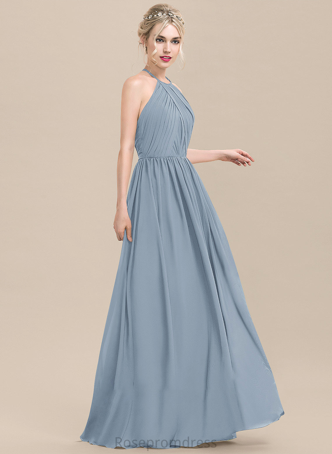 Silhouette A-Line Floor-Length Length Ruffle Embellishment Neckline Fabric ScoopNeck Patience Natural Waist Spaghetti Staps Bridesmaid Dresses