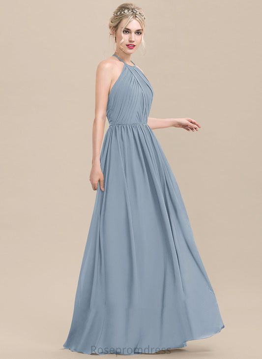 Silhouette A-Line Floor-Length Length Ruffle Embellishment Neckline Fabric ScoopNeck Patience Natural Waist Spaghetti Staps Bridesmaid Dresses